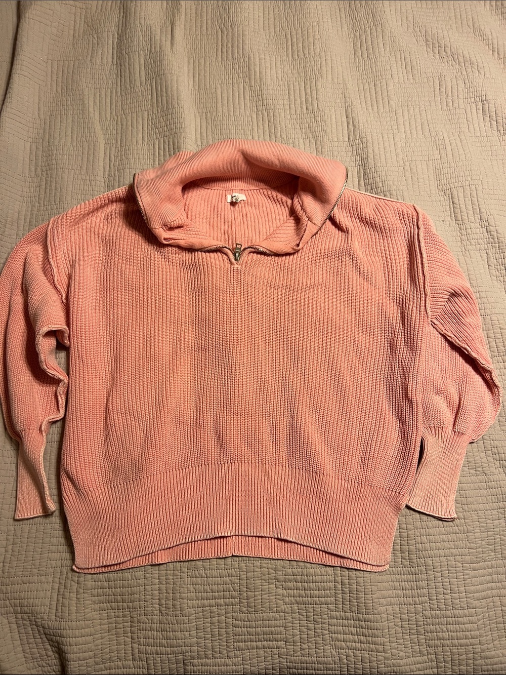 aerie Coral Pink Quarter-Zip Cowl Sweater